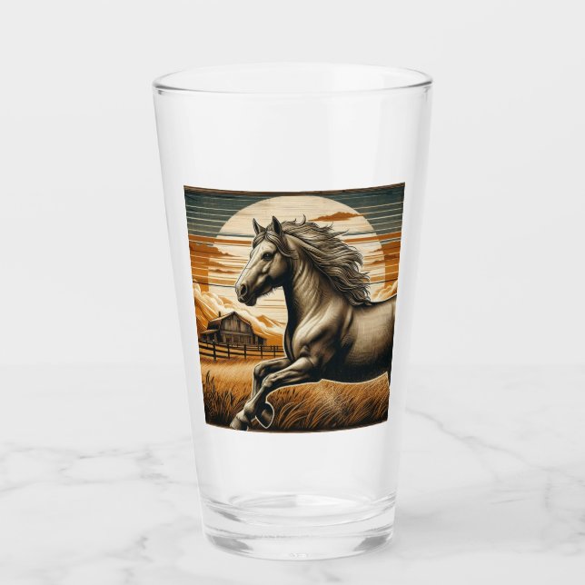Rust/vintage horse/western  glass (Front)