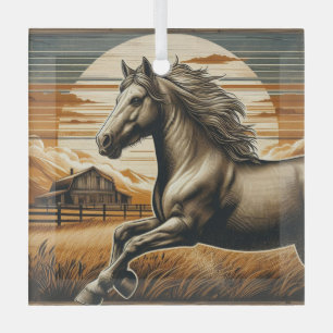 Rust/vintage horse/western glass ornament