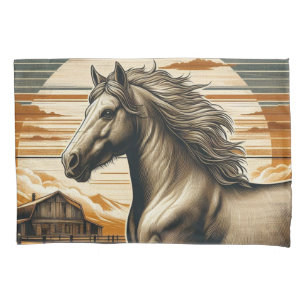 Rust/vintage horse/western pillow case