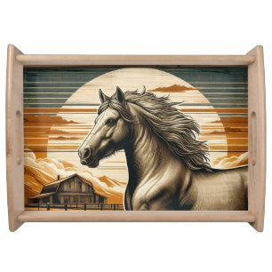 Rust/vintage horse/western serving tray