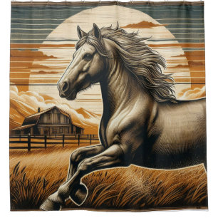 Rust/vintage horse/western  shower curtain
