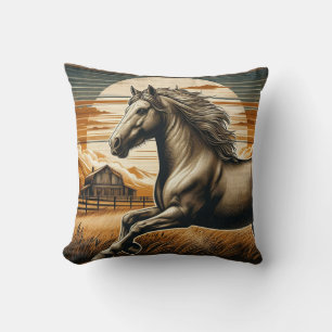 Rust/vintage horse/western throw pillow