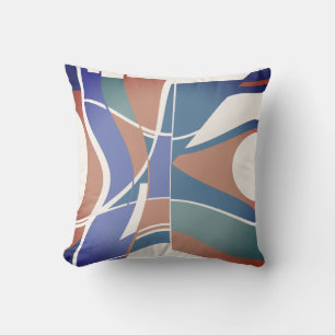 Rust Violet Blue Teal White Swirling Art Abstract Throw Pillow