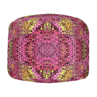 Rust violet boho tapestry Round Ottoman Pouf.