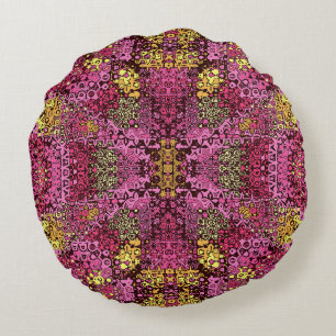 Rust violet boho tapestry round Pillow. Round Pillow