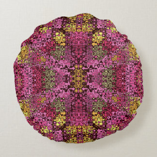 Rust violet boho tapestry round Pillow. Round Pillow
