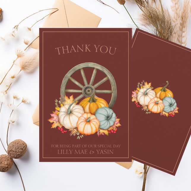 Rust Wagon Wheel Fall Wedding Thank You Card (Creator Uploaded)