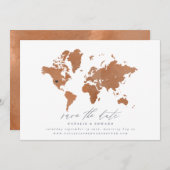 Rust watercolor world map wedding announcement (Front/Back)
