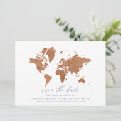 Rust watercolor world map wedding announcement (Standing Front)