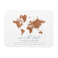 Rust watercolor world map wedding announcement