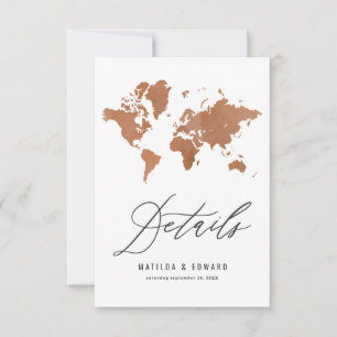 Rust watercolor world map wedding details RSVP card