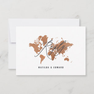 Rust watercolor world map wedding R.S.V.P RSVP Card