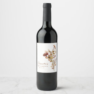 Rust Wildflower Boho Bridal Shower Favor Custom Wine Label