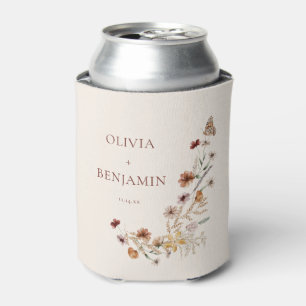 Rust Wildflower Boho Personalized Wedding Favor Can Cooler