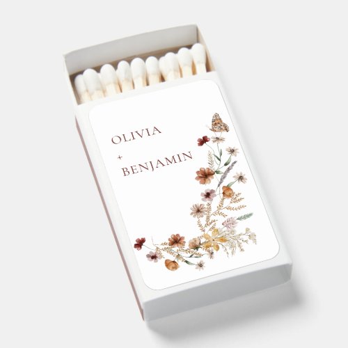Rust Wildflower Boho Personalized Wedding Keepsake Matchboxes