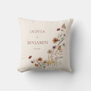 Rust Wildflower Boho Personalized Wedding Keepsake Throw Pillow