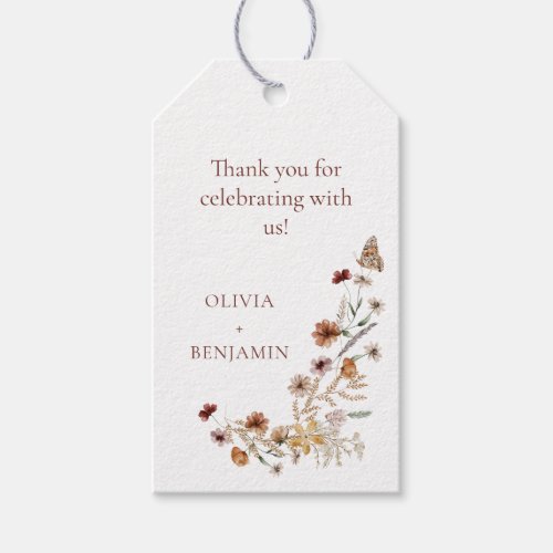 Rust Wildflower Butterfly Boho Custom Wedding Gift Tags