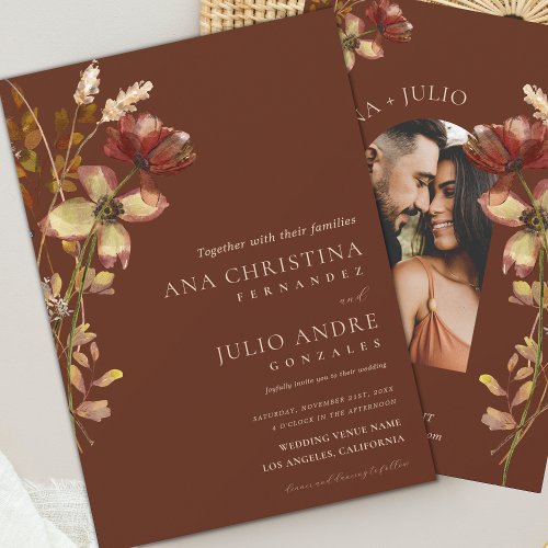 Rust Wildflower Fall Autumn Photo Website Wedding  Invitation