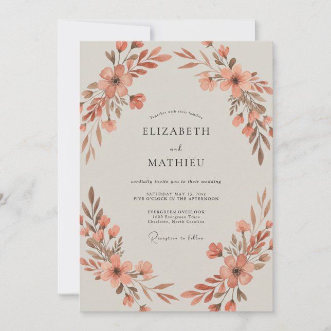 Rust Wildflower Wedding Invitation (Front)