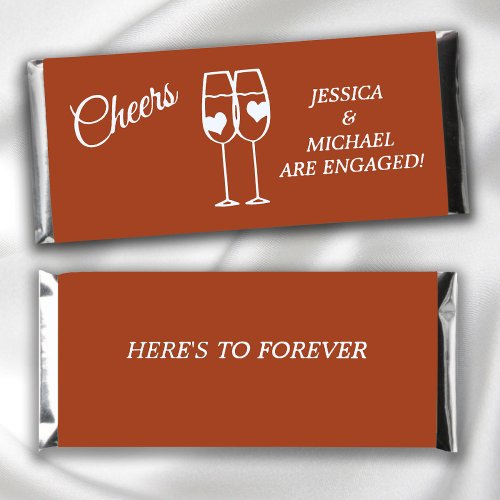 Rust Wine Glasses Cheers Wedding Engagement   Hershey Bar Favors