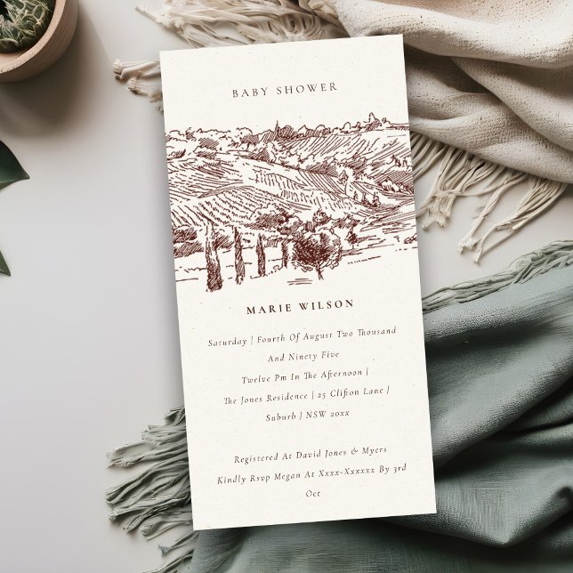 Rust Winery Mountain Sketch Baby Shower Invite (Creator Uploaded)