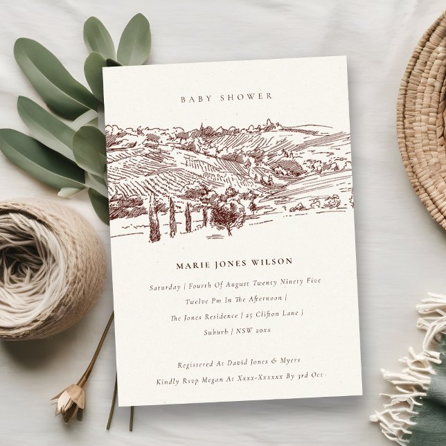 Rust Winery Mountain Sketch Baby Shower Invite (Creator Uploaded)