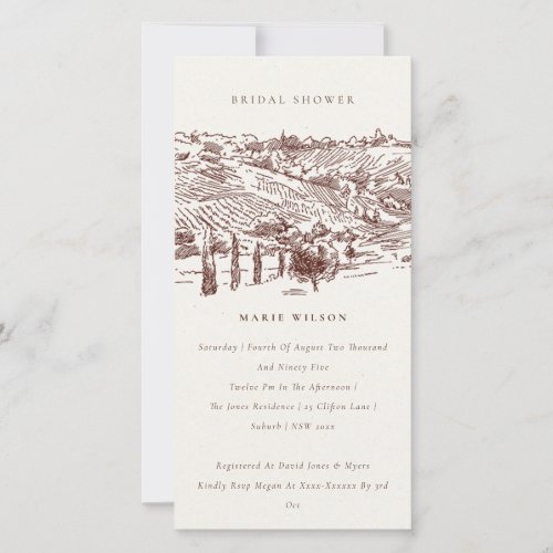 Rust Winery Mountain Sketch Bridal Shower Invite