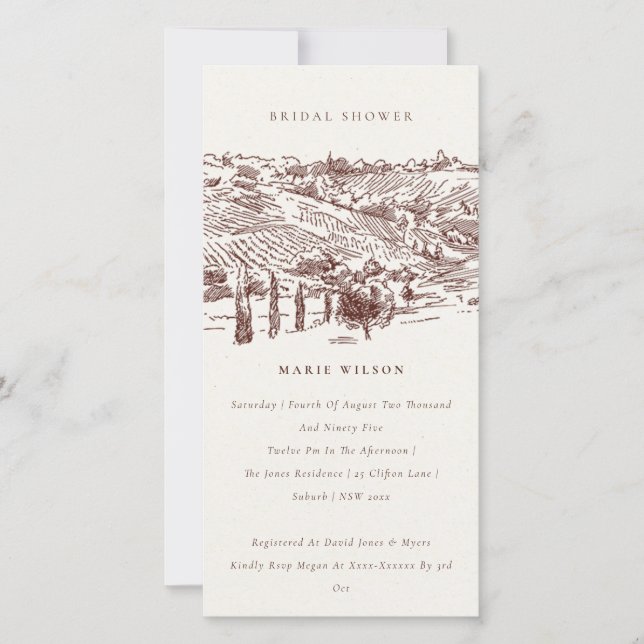 Rust Winery Mountain Sketch Bridal Shower Invite (Front)