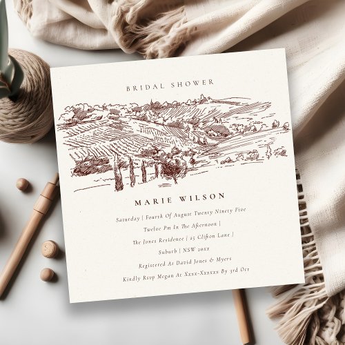 Rust Winery Mountain Sketch Bridal Shower Invite