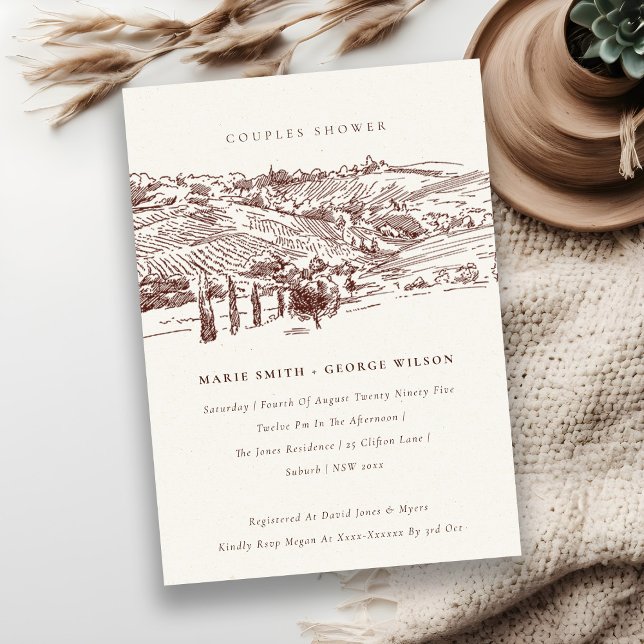 Rust Winery Mountain Sketch Couples Shower Invite (Creator Uploaded)