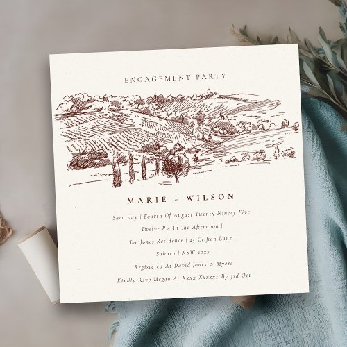 Rust Winery Mountain Sketch Engagement Invite