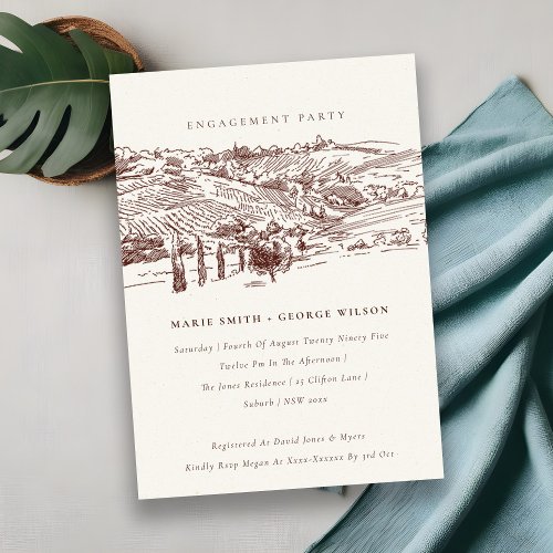 Rust Winery Mountain Sketch Engagement Invite