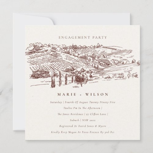 Rust Winery Mountain Sketch Engagement Invite