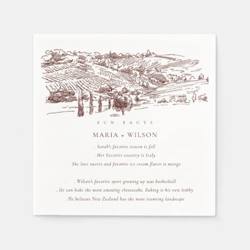 Rust Winery Mountain Sketch Wedding Fun Facts Napkins