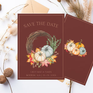 Rust Wreath Pumpkin Fall Save the Date Card