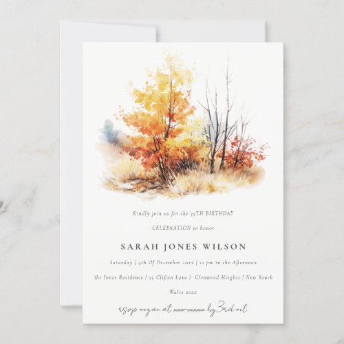 Rust Yellow Autumn Fall Landscape Plaid Birthday Invitation
