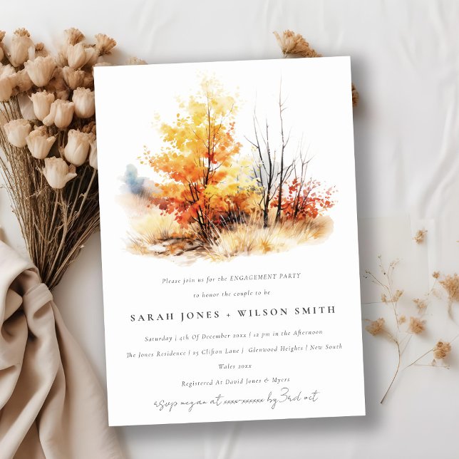 Rust Yellow Autumn Fall Landscape Plaid Engagement Invitation (Creator Uploaded)
