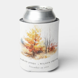 Rust Yellow Autumn Fall Landscape Plaid Wedding Can Cooler