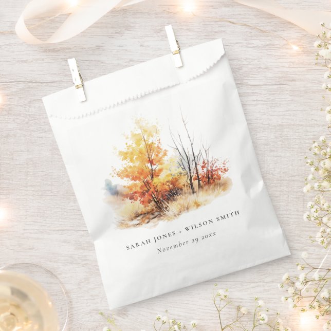 Rust Yellow Autumn Fall Landscape Plaid Wedding Favor Bag (Clipped)