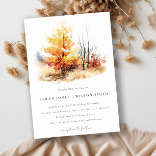 Rust Yellow Autumn Fall Landscape Plaid Wedding Invitation