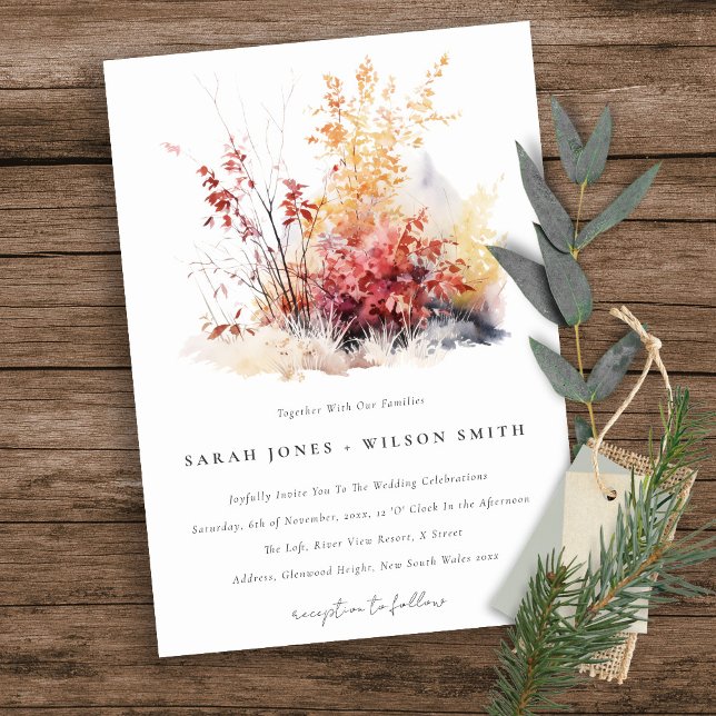 Rust Yellow Autumn Fall Landscape Plaid Wedding Invitation (Creator Uploaded)