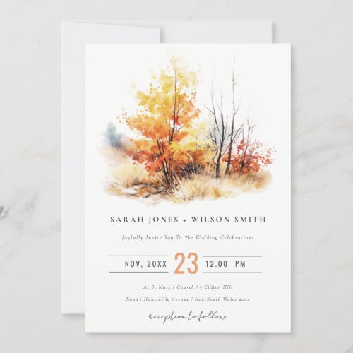 Rust Yellow Autumn Fall Landscape Plaid Wedding Invitation