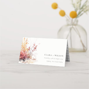 Rust Yellow Autumn Fall Landscape Plaid Wedding Place Card