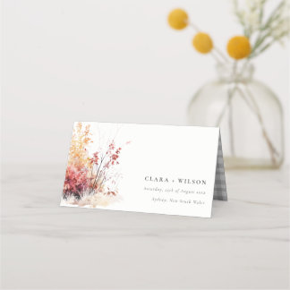 Rust Yellow Autumn Fall Landscape Plaid Wedding Place Card