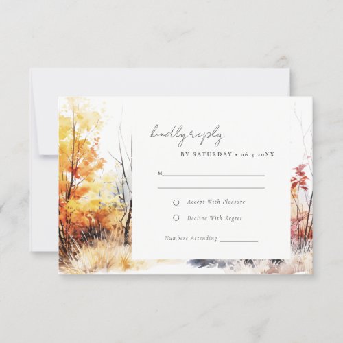 Rust Yellow Autumn Landscape Wedding Reception RSVP Card