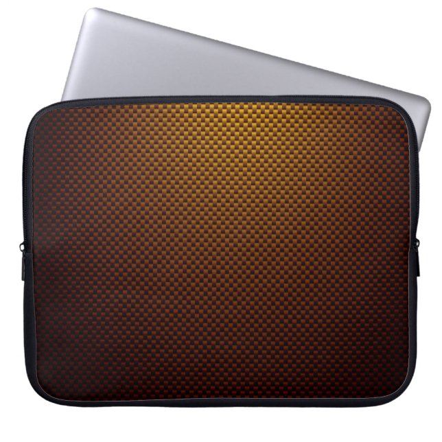 Rust yellow black carbon fiber patterned laptop sleeve (Front)