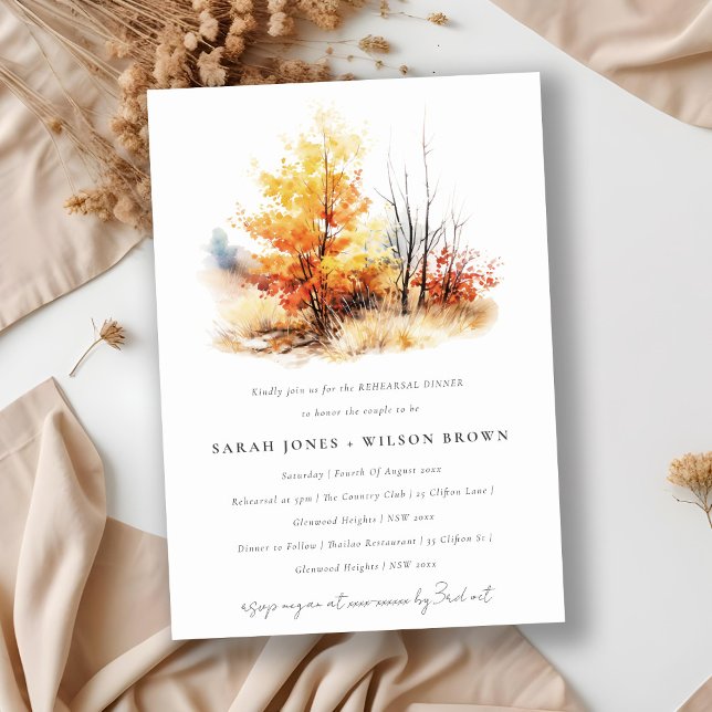 Rust Yellow Fall Landscape Plaid Rehearsal Dinner Invitation (Creator Uploaded)
