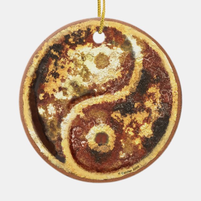Rust Yin Yang Ceramic Ornament (Front)