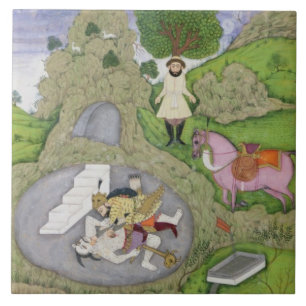 Rustam killing the White Demon, illustration from Ceramic Tile