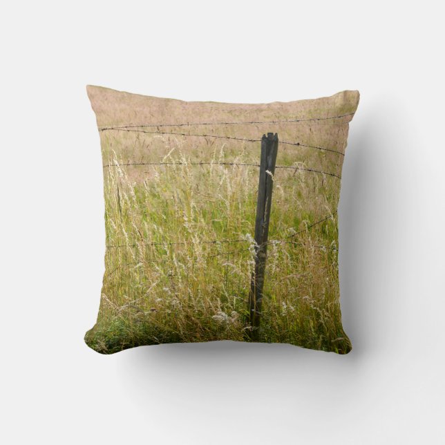 Rusted barbed wire fence throw pillow (Front)